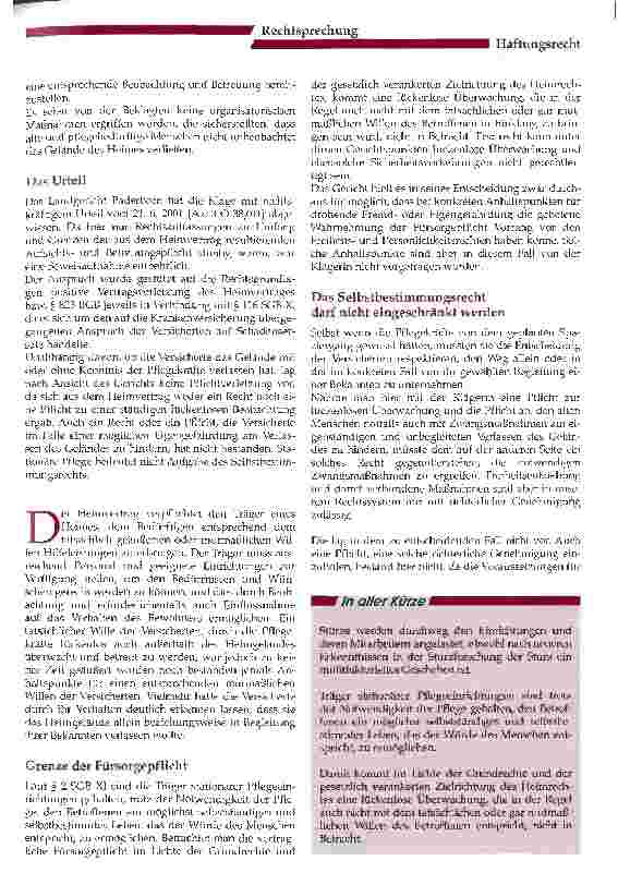 Vorschauseite 2: Sturz und Selbstbestimmungsrecht - Urteil des LG Paderborn vom 21. Juni 2001