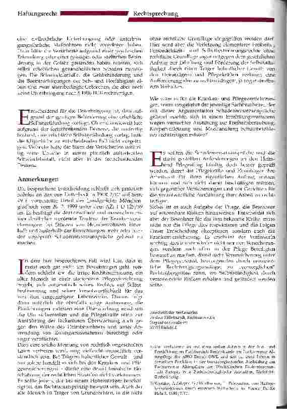 Vorschauseite 3: Sturz und Selbstbestimmungsrecht - Urteil des LG Paderborn vom 21. Juni 2001
