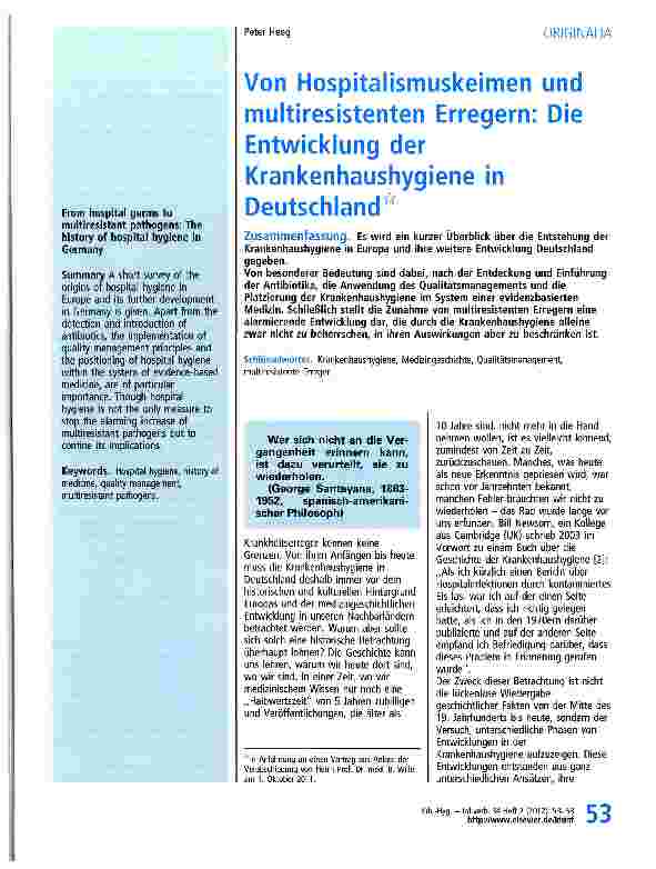 Vorschauseite 1: Von Hospitalismuskeimen und multiresistenten Erregern: Die Entwicklung der Krankenhaushygiene in Deutschland