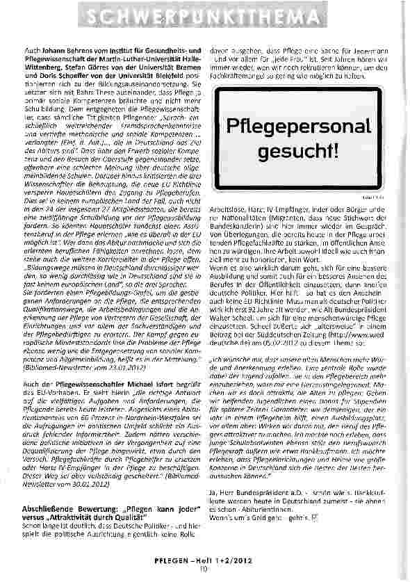 Vorschauseite 3: WELCHE BILDUNG BRAUCHT DIE PFLEGE? Zusammenfassung eines bisherigen Diskussionsstands