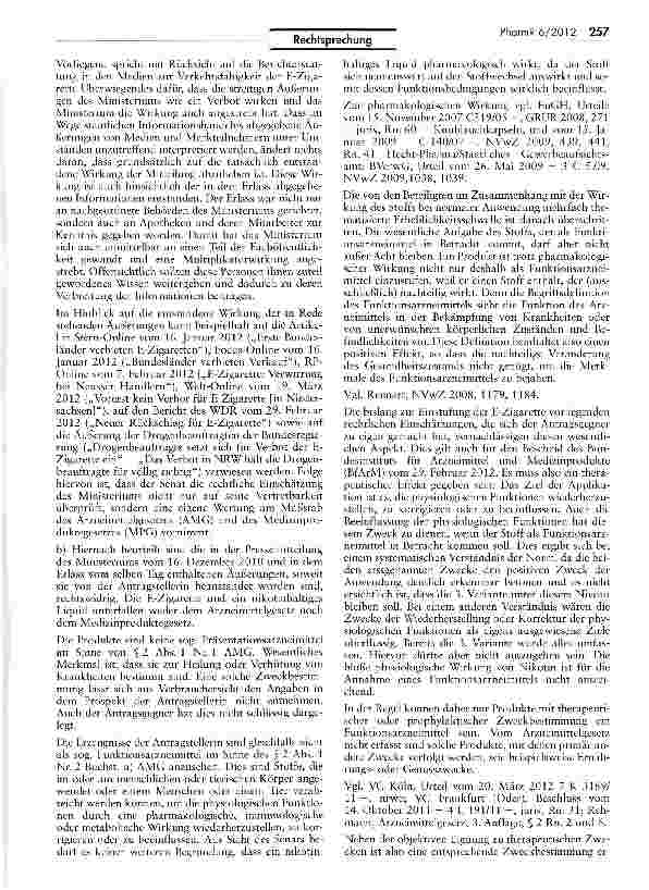 Vorschauseite 3: E Zigarette kein Arzneimittel AMG § 2 I Nr. 1; MPG § 2 III