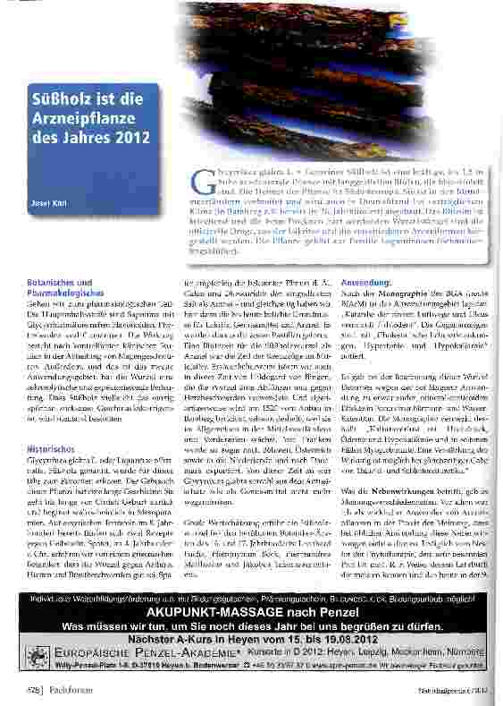 Vorschauseite 1: Süßholz ist die Arzneipflanze des Jahres 2012