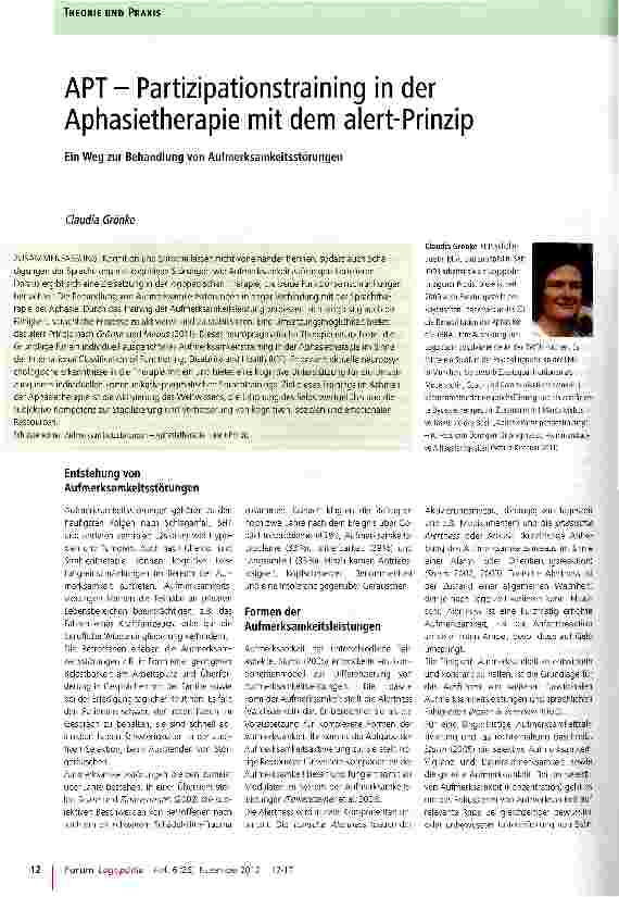 Vorschauseite 1: APT- Partizipationstraining in der Aphasietherapie mit dem alert-Prinzip
