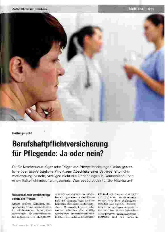 Vorschauseite 1: Berufshaftpflichtversicherung für Pflegende: Ja oder nein?