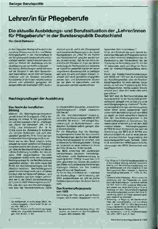 Vorschauseite 1: Lehrer/in für Pflegeberufe Die aktuelle Ausbildungspolitik und Berufssituation in der BRD