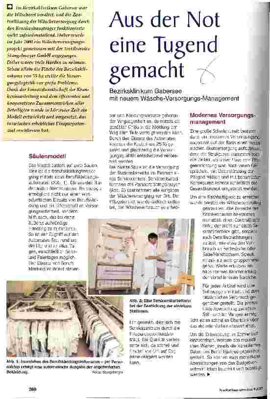 Vorschauseite 1: Aus der Not eine Tugend gemacht Bezirksklinikum Gabersee mit neuem Wäsche-Versorgungs-Management