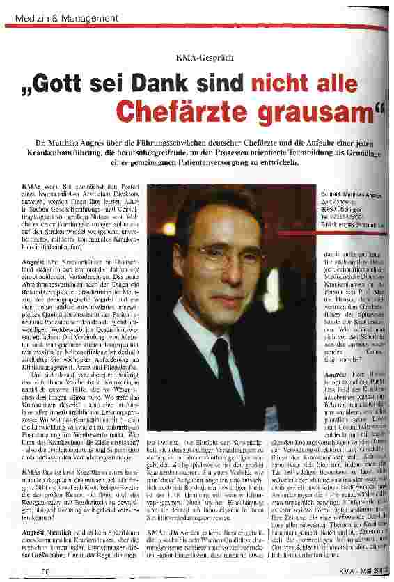 Vorschauseite 1: Gott sei Dank sind nicht alle Chefärzte grausam KMA-Gespräch
