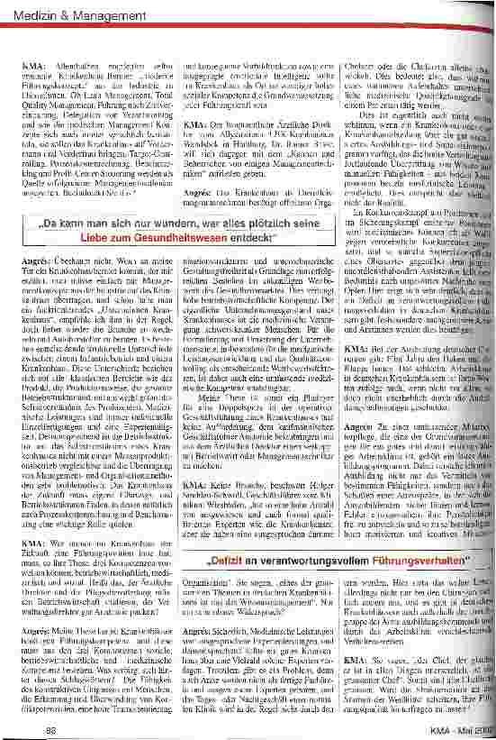 Vorschauseite 2: Gott sei Dank sind nicht alle Chefärzte grausam KMA-Gespräch