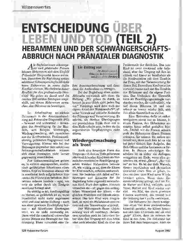 Vorschauseite 1: ENTSCHEIDUNG ÜBER LEBEN UND TOD (TEIL 2)HEBAMMEN UND DER SCHWANGERSCHAFTSABBRUCH NACH PRÄNATALER DIAGNOSTIK