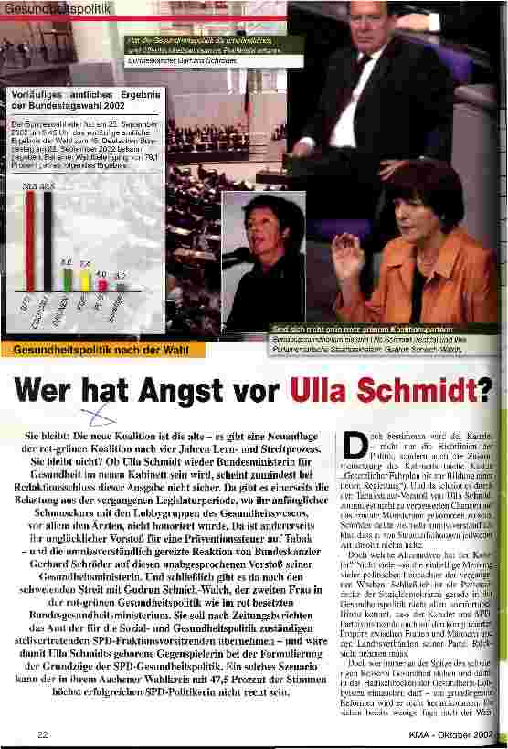 Vorschauseite 1: Gesundheitspolitik nach der Wahl: Wer hat Angst vor Ulla Schmidt?