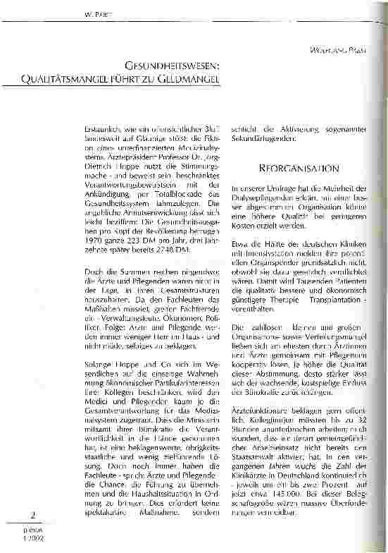 Vorschauseite 1: Gesundheitswesen: Qualitätsmangel führt zu Geldmangel