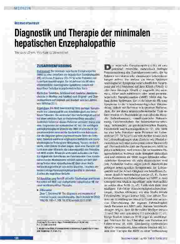 Vorschauseite 1: Diagnostik und Therapie der minimalen hepatischen Enzephalopathie