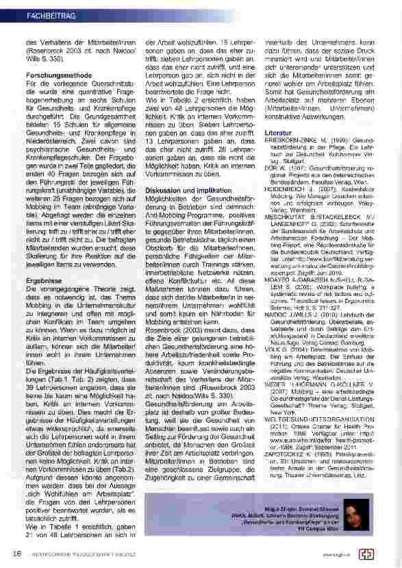 Vorschauseite 4: Betriebliche Gesundheitsförderung im Mobbingkontext an Schulen für Gesund-heitsund Krankenpflege