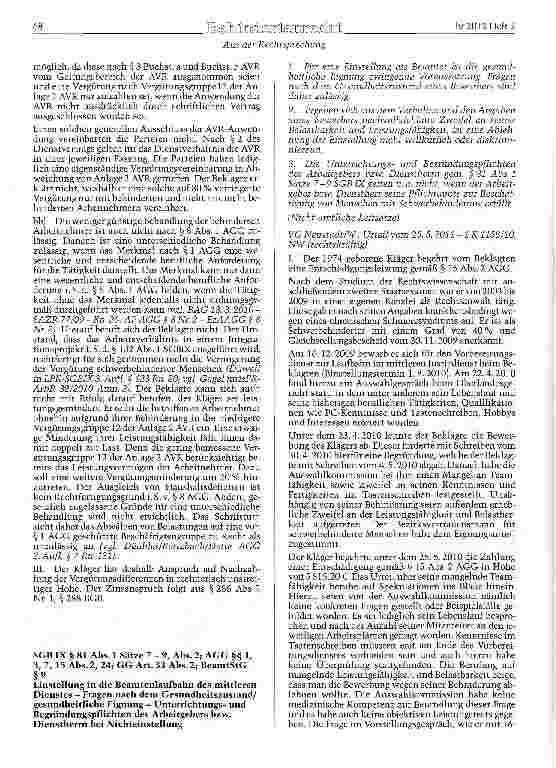 Vorschauseite 4: SGB IX §§ 81 Abs. 2, 132 ff. ; AGG §§ 1, 3, 6, 7, 8; AVR (Richtlinien für Arbeitsverträge in den Einrichtungen des Deutschen Caritasverbands) Vergütungsabrede - Kürzung des Arbeit…