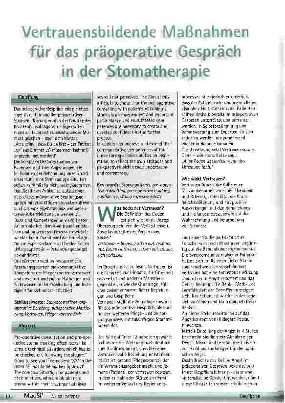 Vorschauseite 1: Vertrauensbildende Maßnahmen für das präoperative Gespräch in der Stomatherapie