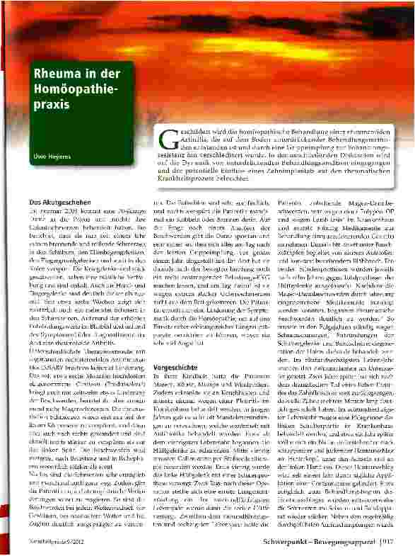 Vorschauseite 1: Rheuma in der Homöopathiepraxis