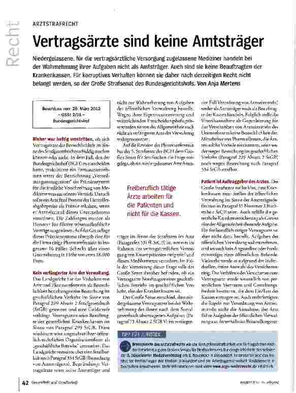 Vorschauseite 1: Vertragsärzte sind keine Amtsträger