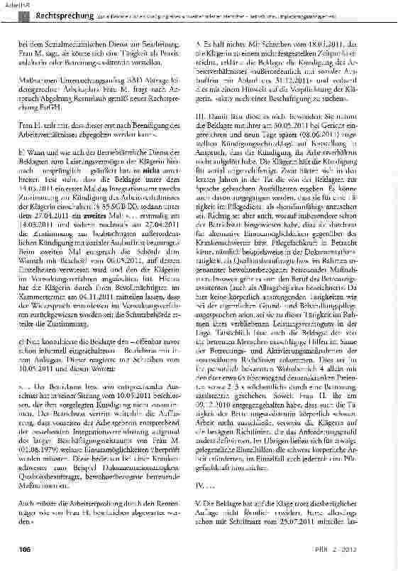 Vorschauseite 3: Zur außerordentlichen Kündigung eines schwerbehinderten Menschen - betriebliches Eingliederungsmanagement