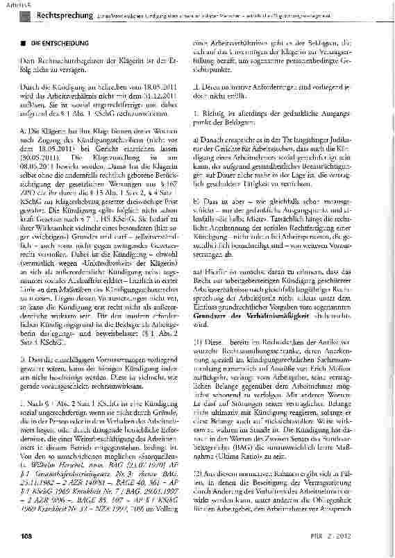 Vorschauseite 5: Zur außerordentlichen Kündigung eines schwerbehinderten Menschen - betriebliches Eingliederungsmanagement