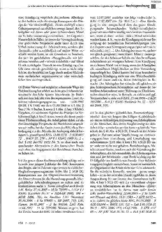 Vorschauseite 6: Zur außerordentlichen Kündigung eines schwerbehinderten Menschen - betriebliches Eingliederungsmanagement