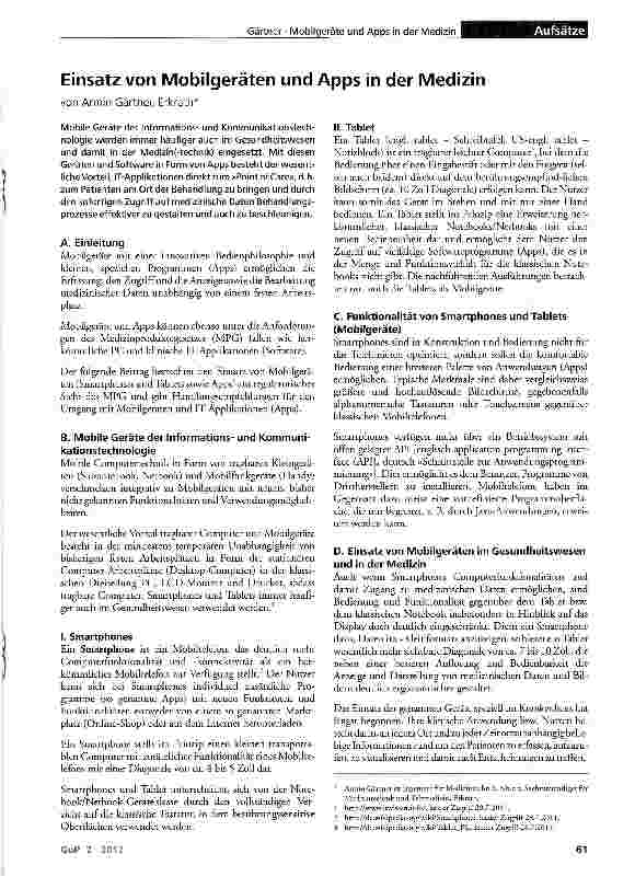 Vorschauseite 1: Einsatz von Mobilgeräten und Apps in der Medizin