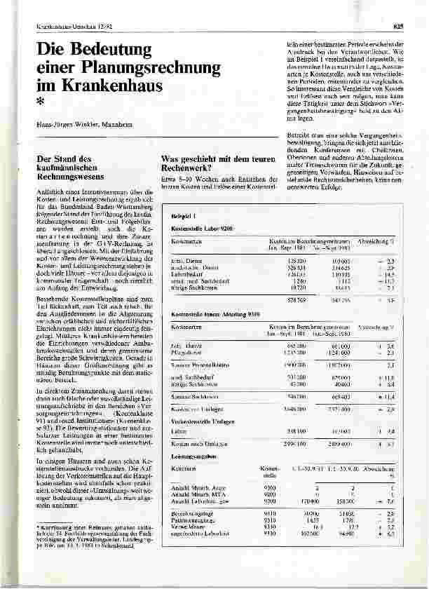 Vorschauseite 1: Die Bedeutung einer Planungsrechnung im Krankenhaus