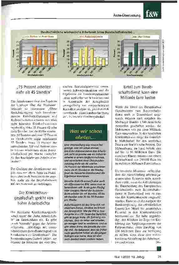 Vorschauseite 2: Ärzte-Studie in Hessen zeigt: die Ärzte arbeiten meist länger, als es der Tarifvertrag vorsieht