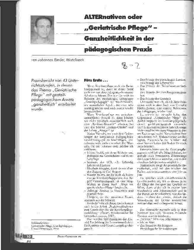 Vorschauseite 1: ALTERnativen oder Geriatrische Pflege - Ganzheitlichkeit in der pädagogischen Praxis