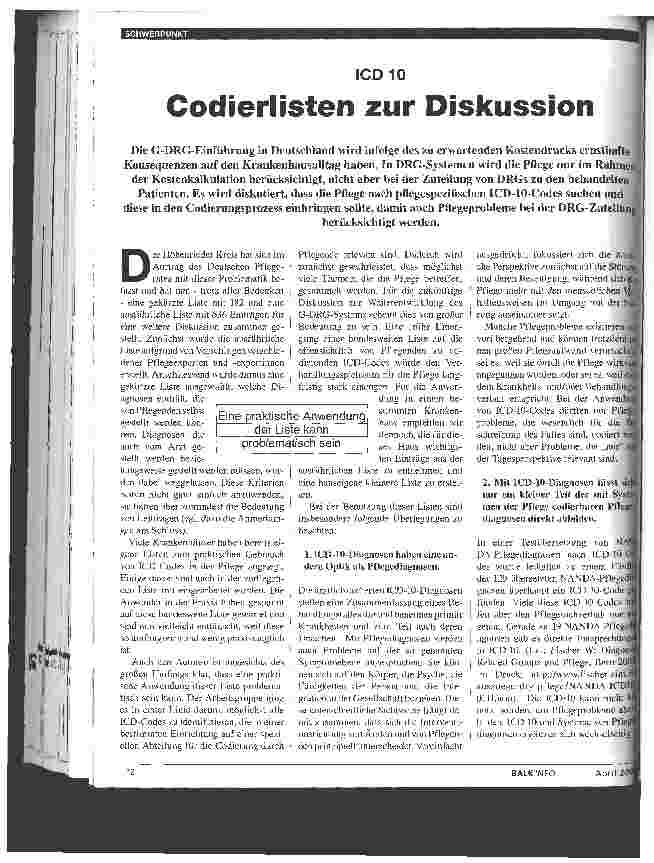 Vorschauseite 1: Codierlisten zur Diskussion ICD 10