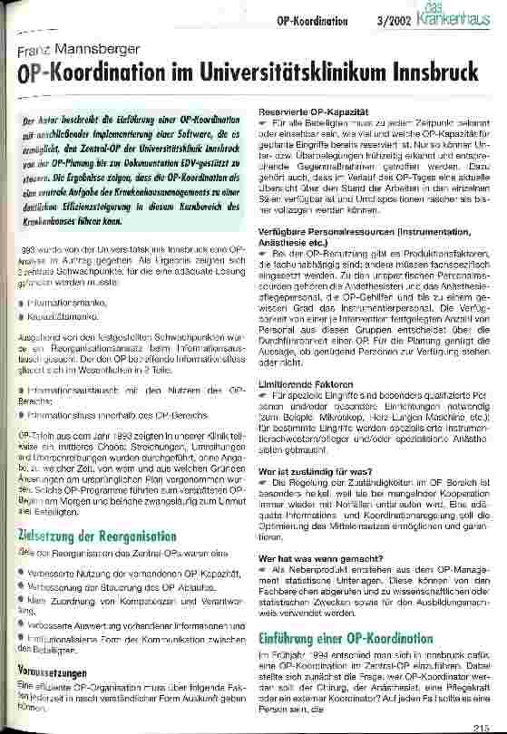 Vorschauseite 1: OP-Koordination im Universitätsklinikum Innsbruck