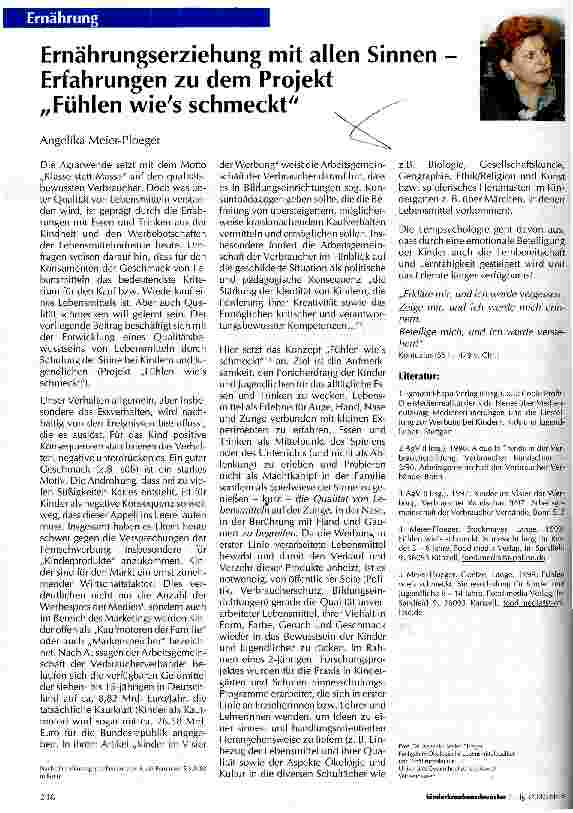 Vorschauseite 1: Ernährungserziehung mit allen Sinnen - Erfahrungen zu dem Projekt Fühlen wie`s schmeckt