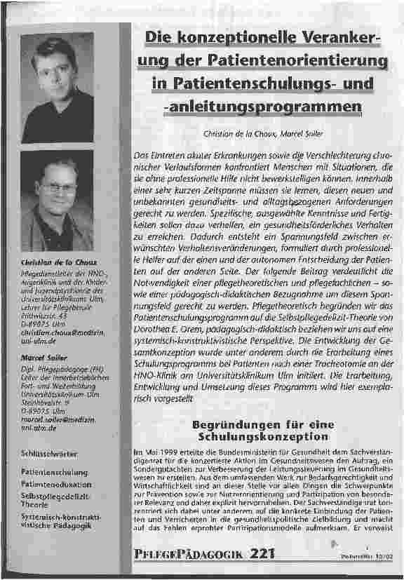 Vorschauseite 1: Die konzeptionelle Verankerung der Patientenorientierung in Patientenschulungsund -anleitungsprogrammen