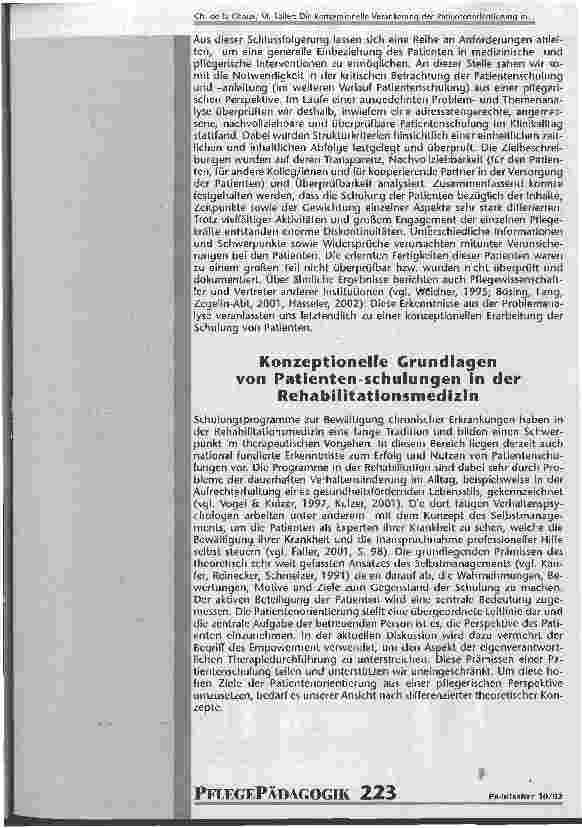 Vorschauseite 3: Die konzeptionelle Verankerung der Patientenorientierung in Patientenschulungsund -anleitungsprogrammen