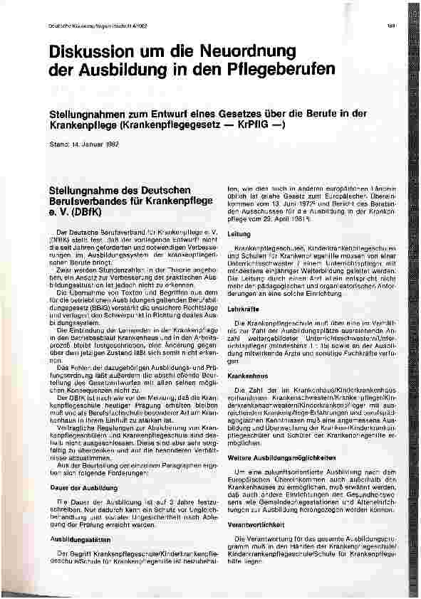 Vorschauseite 1: Diskussion um die Neuordnung der Ausbildung in den Pflegeberufen