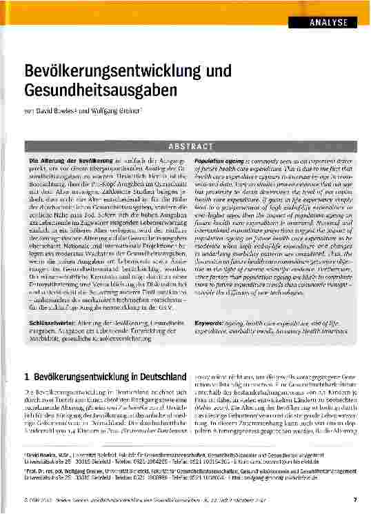 Vorschauseite 1: Bevölkerungsentwicklung und Gesundheitsausgaben