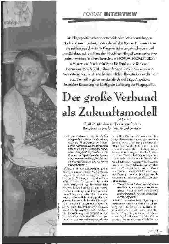Vorschauseite 2: Der große Verbund als Zukunftsmodell Forum-Interview mit Hannelore Rönsch, Bundesministerin