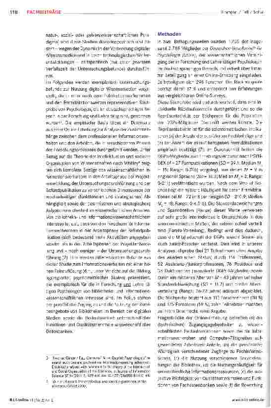 Vorschauseite 2: Professionelles Informationsverhalten von Psychologen im Arbeitsfeld „Forschung und Lehre: Zwischen Papier und digitalen Medien