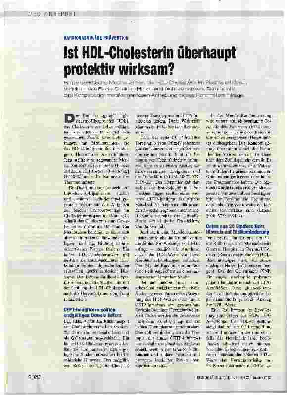 Vorschauseite 1: KARDIOVASKULÄRE PRÄVENTIONIst HDL-Cholesterin überhaupt protektiv wirksam?
