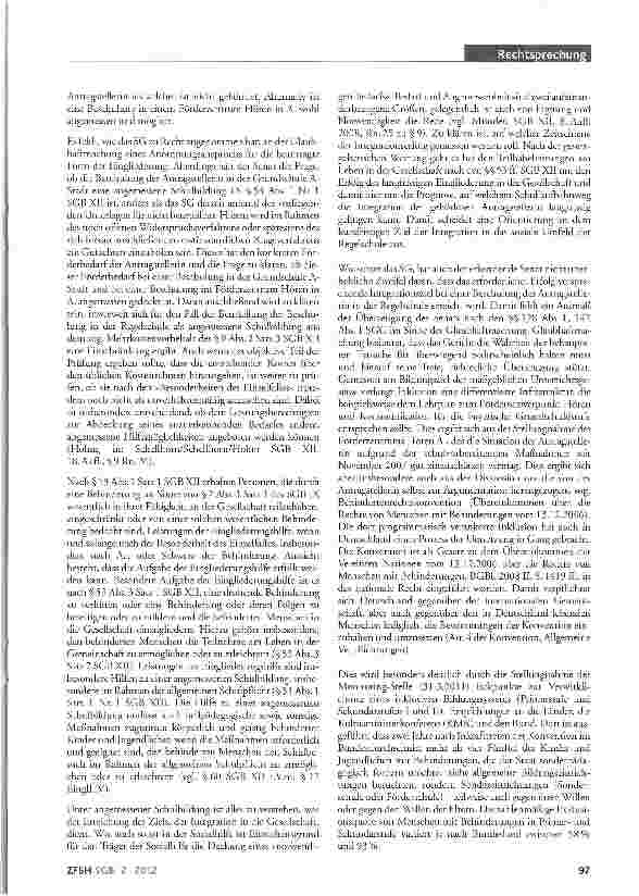 Vorschauseite 3: Eingliederungshilfe in Form eines Gebärdendolmetschers; Förderschule; Glaubhaftmachung eines sozial-hilferechtlichen Eingliederungsbedarfs; Inklusive Schule; Schulauswahl durch El…
