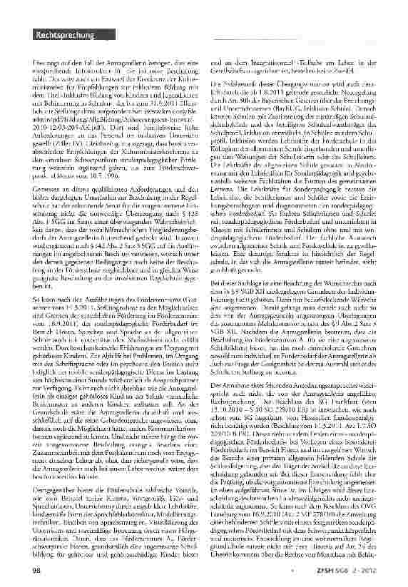 Vorschauseite 4: Eingliederungshilfe in Form eines Gebärdendolmetschers; Förderschule; Glaubhaftmachung eines sozial-hilferechtlichen Eingliederungsbedarfs; Inklusive Schule; Schulauswahl durch El…