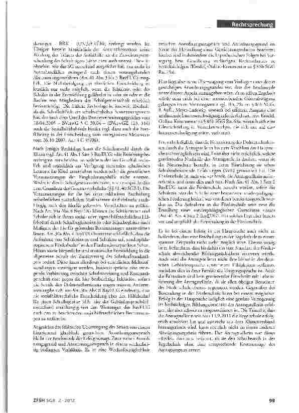 Vorschauseite 5: Eingliederungshilfe in Form eines Gebärdendolmetschers; Förderschule; Glaubhaftmachung eines sozial-hilferechtlichen Eingliederungsbedarfs; Inklusive Schule; Schulauswahl durch El…