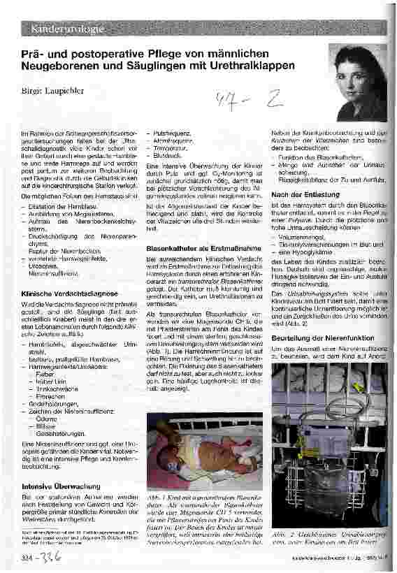 Vorschauseite 1: Präund postoperative Pflege von männlichen Neugeborenen und Säuglingen mit Urethralklappen
