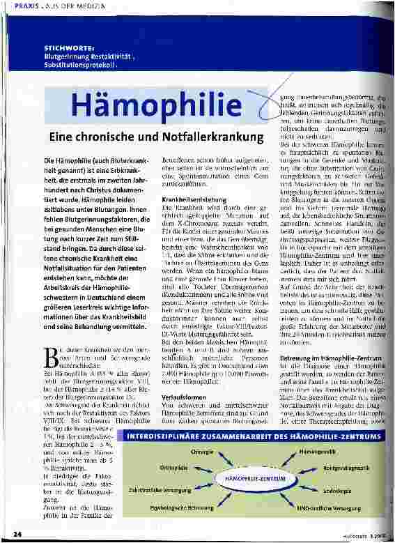 Vorschauseite 1: Hämophilie Eine chronische und Notfallerkrankung