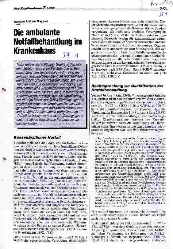 Vorschauseite 1: Die ambulante Notfallbehandlung im Krankenhaus