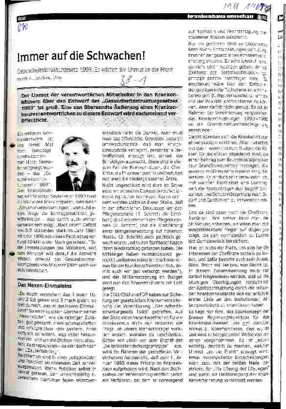 Vorschauseite 1: Immer auf die Schwachen! GesundheitsStrukturGesetz 1993: Es wächst der Unmut an der Front