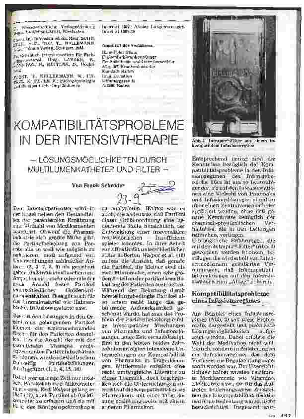 Vorschauseite 1: Kompatibilitätsprobleme in der Intensivtherapie Lösungsmöglichkeiten durch Multilumenkatheter und Filter