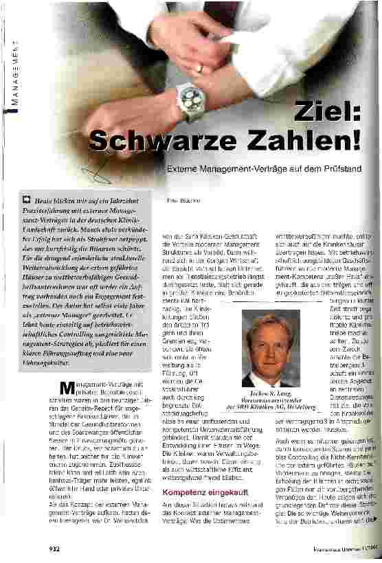 Vorschauseite 1: Ziel: Schwarze Zahlen! Externe Management-Verträge auf dem Prüfstand