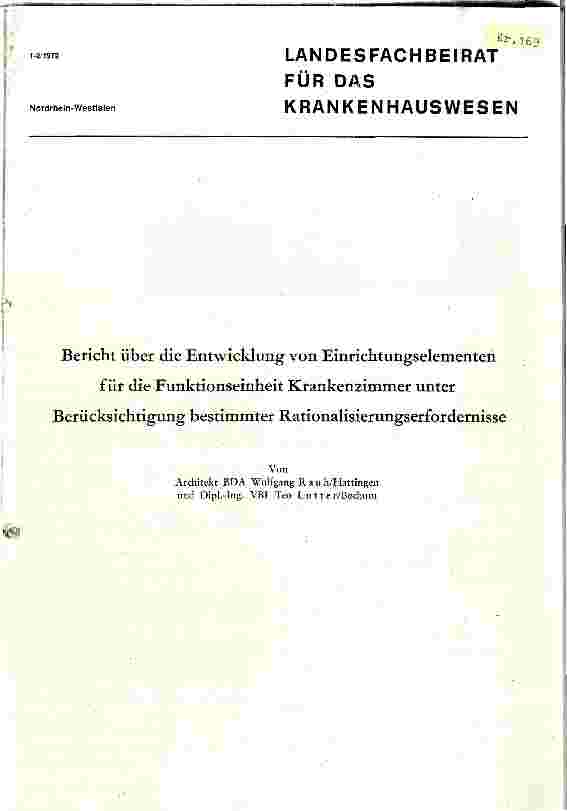 Vorschauseite 1: Bericht über die Entwicklung von Einrichtungselementen für die Funktionseinheit Krankenzimmer unter Berücksichtigung bestimmter Rationali