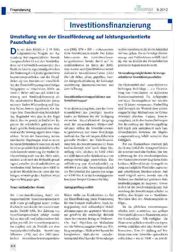 Vorschauseite 1: Umstellung von der Einzelförderung auf leistungsorientierte Pauschalen