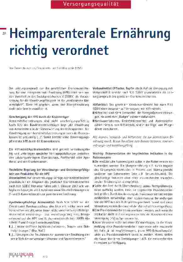 Vorschauseite 1: Heimparenterale Ernährung richtig verordnet